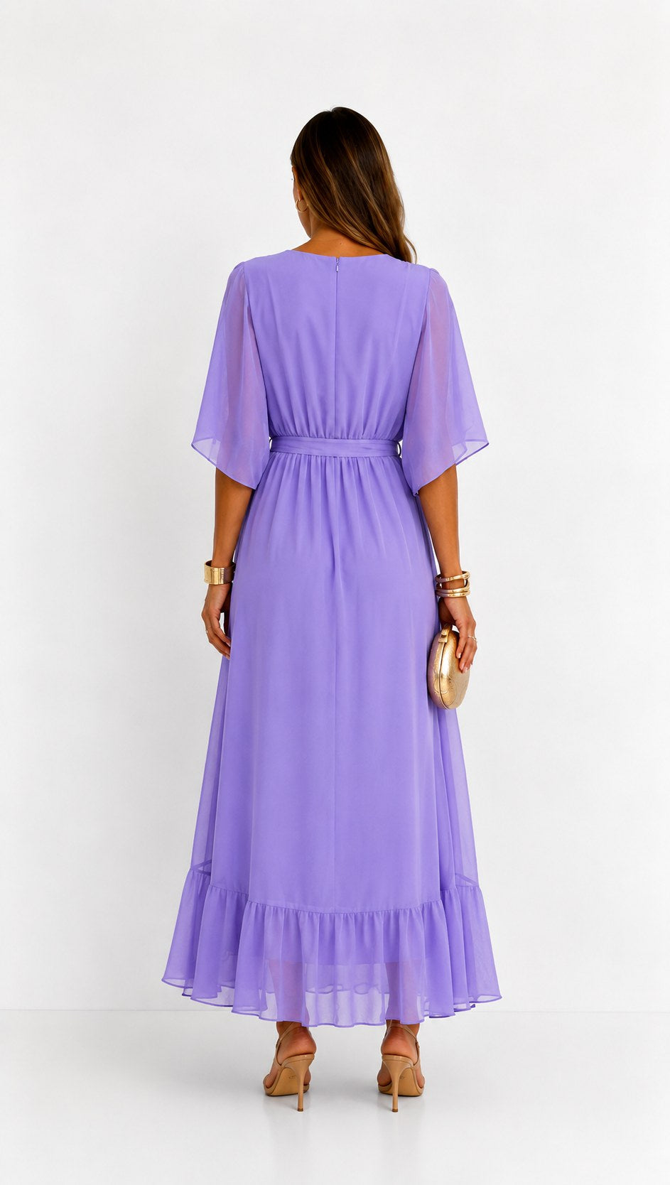 Casey | Women's Wrap-Front Chiffon Midi Dress, Flowing Occasion Dress | Direct Attire