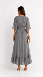 Casey | Women's Wrap-Front Chiffon Midi Dress, Flowing Occasion Dress | Direct Attire