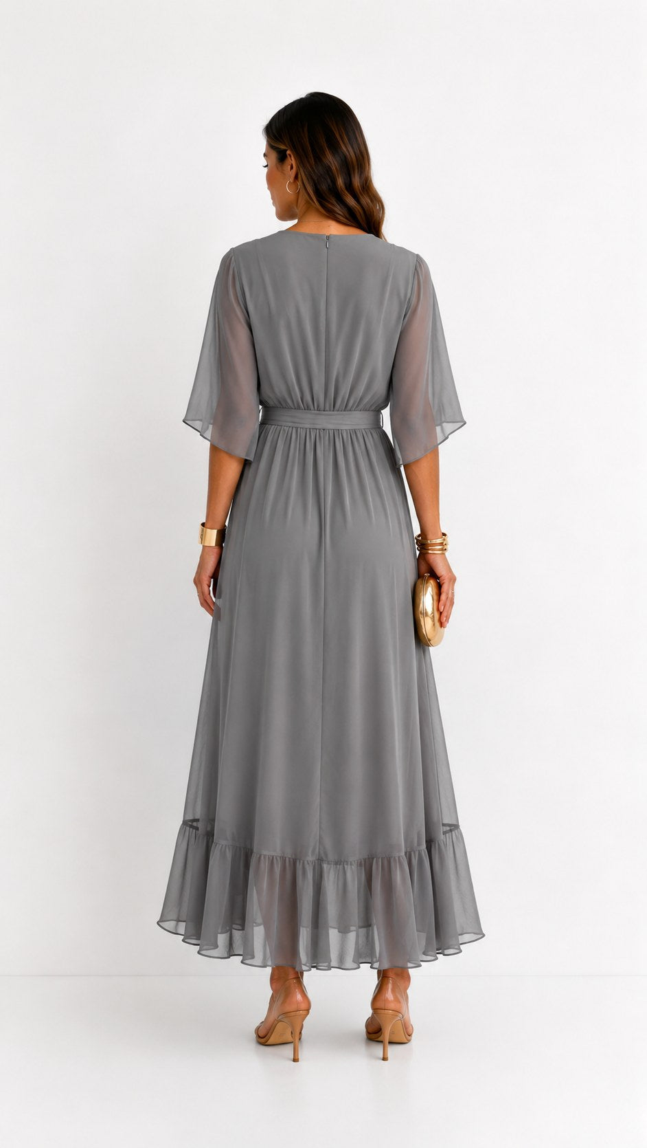 Casey | Women's Wrap-Front Chiffon Midi Dress, Flowing Occasion Dress | Direct Attire