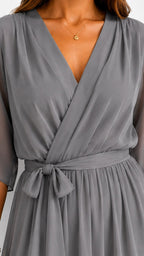 Casey | Women's Wrap-Front Chiffon Midi Dress, Flowing Occasion Dress | Direct Attire