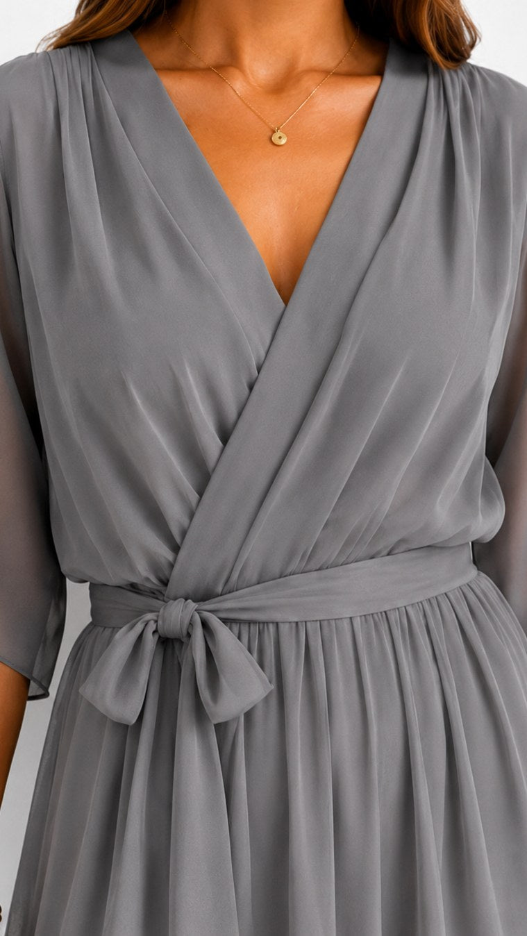 Casey | Women's Wrap-Front Chiffon Midi Dress, Flowing Occasion Dress | Direct Attire