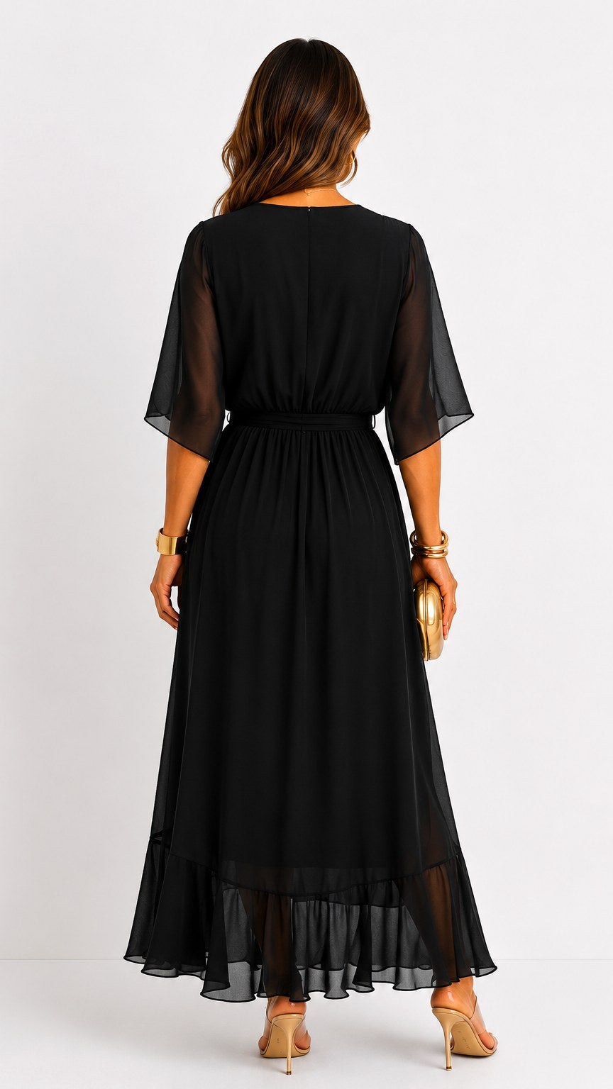 Casey | Women's Wrap-Front Chiffon Midi Dress, Flowing Occasion Dress | Direct Attire