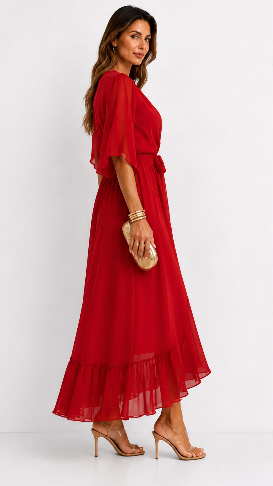 Casey | Women's Wrap-Front Chiffon Midi Dress, Flowing Occasion Dress | Direct Attire