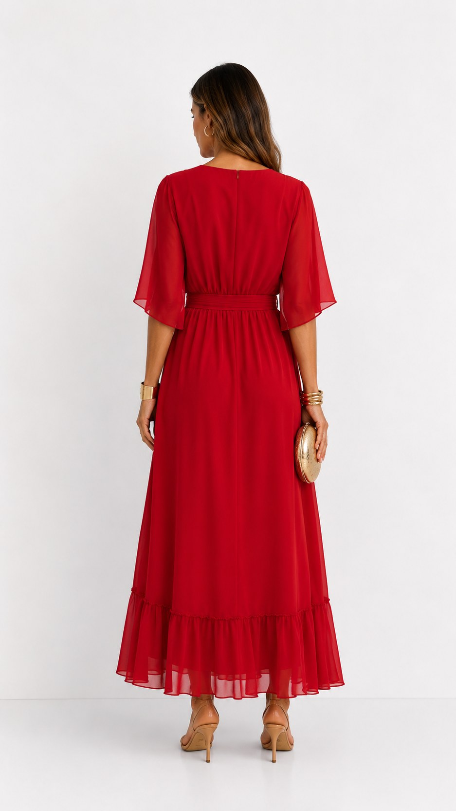Casey | Women's Wrap-Front Chiffon Midi Dress, Flowing Occasion Dress | Direct Attire