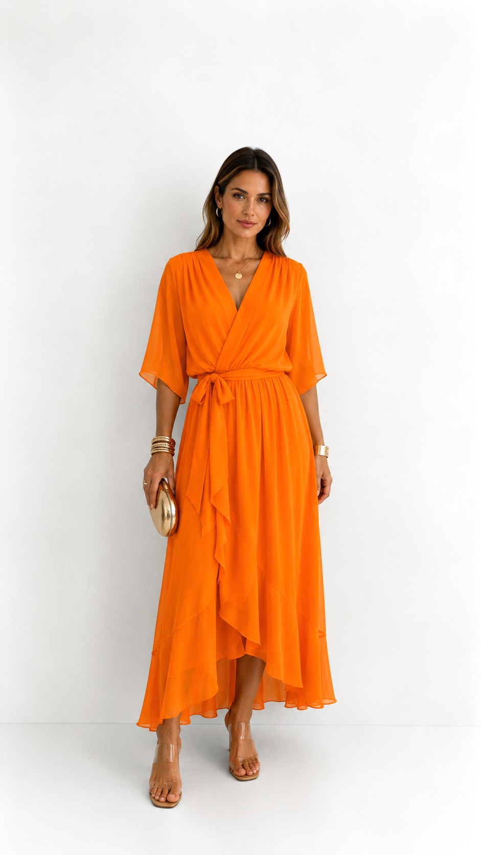 Casey | Women's Wrap-Front Chiffon Midi Dress, Flowing Occasion Dress | Direct Attire | Paars