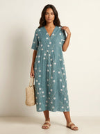 Cassandra | Women's Lightweight Midi Dress with Nature Print, V-Neck Midi Dress | Direct Attire | Bloem 10
