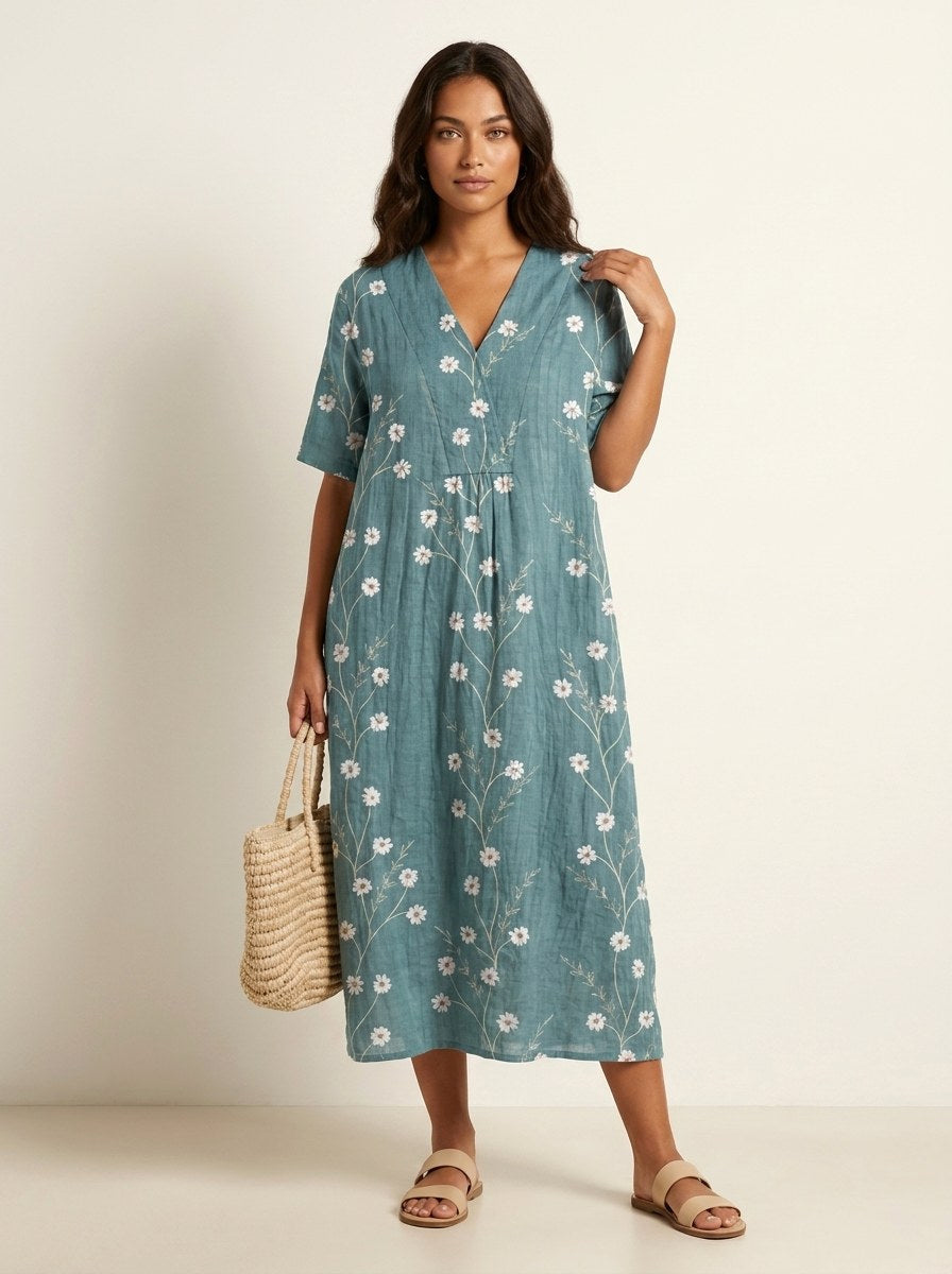 Cassandra | Women's Lightweight Midi Dress with Nature Print, V-Neck Midi Dress | Direct Attire | Bloem 10