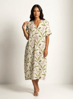 Cassandra | Women's Lightweight Midi Dress with Nature Print, V-Neck Midi Dress | Direct Attire | Bloem 13