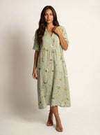 Cassandra | Women's Lightweight Midi Dress with Nature Print, V-Neck Midi Dress | Direct Attire | Bloem 2