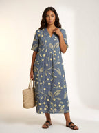 Cassandra | Women's Lightweight Midi Dress with Nature Print, V-Neck Midi Dress | Direct Attire | Bloem 3