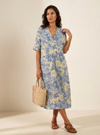 Cassandra | Women's Lightweight Midi Dress with Nature Print, V-Neck Midi Dress | Direct Attire | Bloem 4