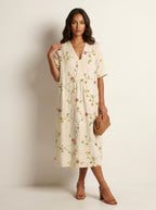 Cassandra | Women's Lightweight Midi Dress with Nature Print, V-Neck Midi Dress | Direct Attire | Bloem 5