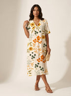 Cassandra | Women's Lightweight Midi Dress with Nature Print, V-Neck Midi Dress | Direct Attire | Bloem 6