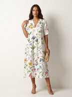 Cassandra | Women's Lightweight Midi Dress with Nature Print, V-Neck Midi Dress | Direct Attire | Bloem 7