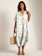 Cassandra | Women's Lightweight Midi Dress with Nature Print, V-Neck Midi Dress | Direct Attire | Bloem 8