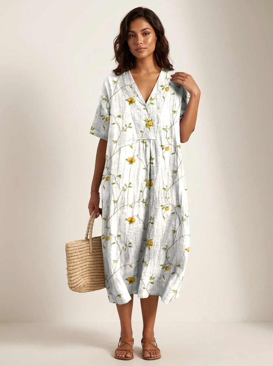 Cassandra | Women's Lightweight Midi Dress with Nature Print, V-Neck Midi Dress | Direct Attire | Bloem 8