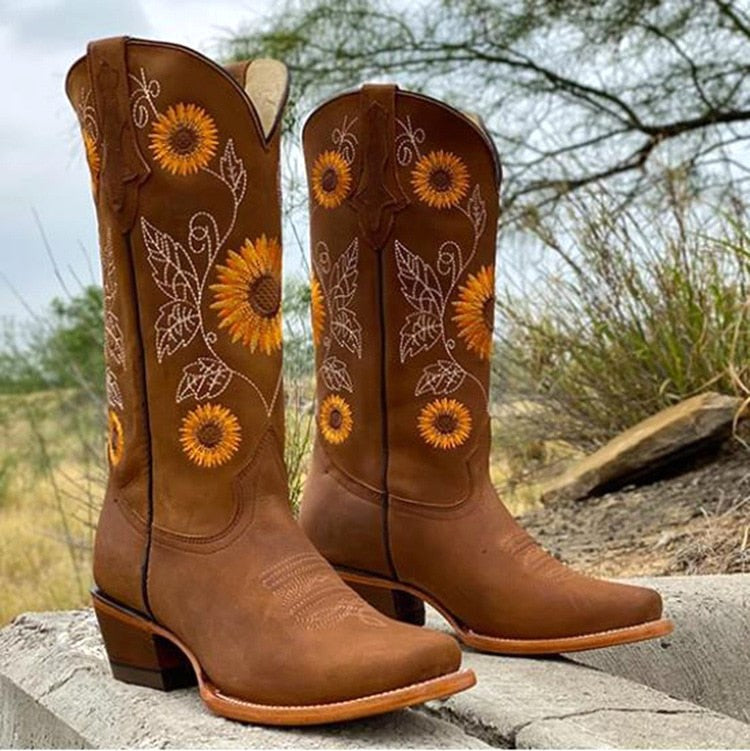 Cassidy | Women's Sunflower Embroidered Western Boots, Comfortable Summer Footwear for Holidays and Everyday Wear