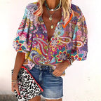 Chelsea | Women's Floral Boho Blouse, V-Neck Relaxed Fit Top | Direct Attire | Roze