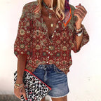 Chelsea | Women's Floral Boho Blouse, V-Neck Relaxed Fit Top | Direct Attire | Bruin