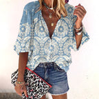 Chelsea | Women's Floral Boho Blouse, V-Neck Relaxed Fit Top | Direct Attire | Blauw