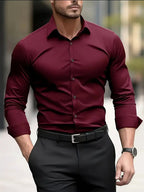 Cooper | Men's Breathable Long-Sleeved Shirt, Tailored Slim-Fit Shirt | Direct Attire | Bordeaux
