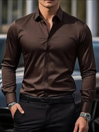 Cooper | Men's Breathable Long-Sleeved Shirt, Tailored Slim-Fit Shirt | Direct Attire | Coffee