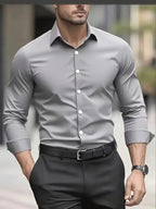 Cooper | Men's Breathable Long-Sleeved Shirt, Tailored Slim-Fit Shirt | Direct Attire | Grey