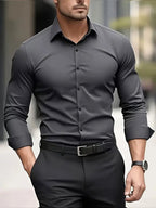 Cooper | Men's Breathable Long-Sleeved Shirt, Tailored Slim-Fit Shirt | Direct Attire | Dark grey