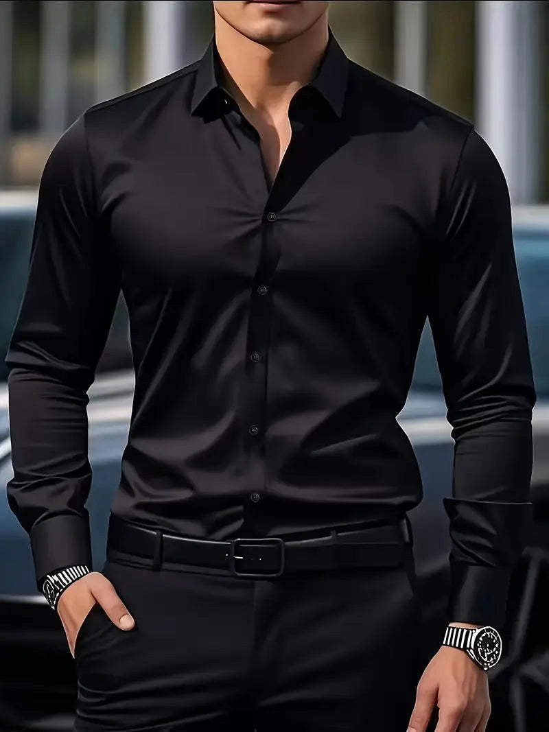Cooper | Men's Breathable Long-Sleeved Shirt, Tailored Slim-Fit Shirt | Direct Attire | Black