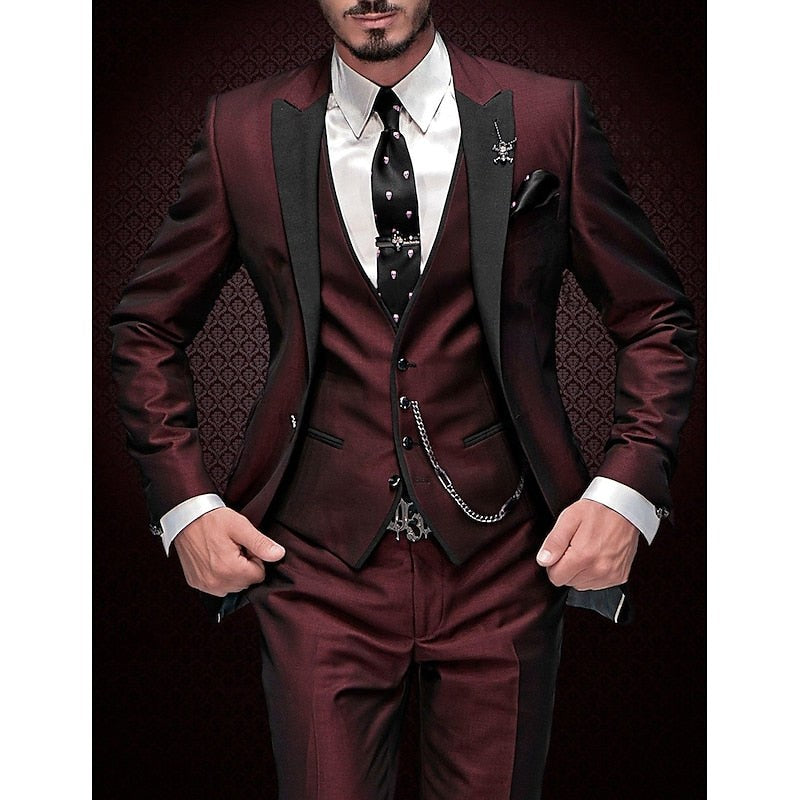 Cooper | Men's Three-Piece Blazer Suit, Waistcoat and Trousers Set | Direct Attire | Burgundy