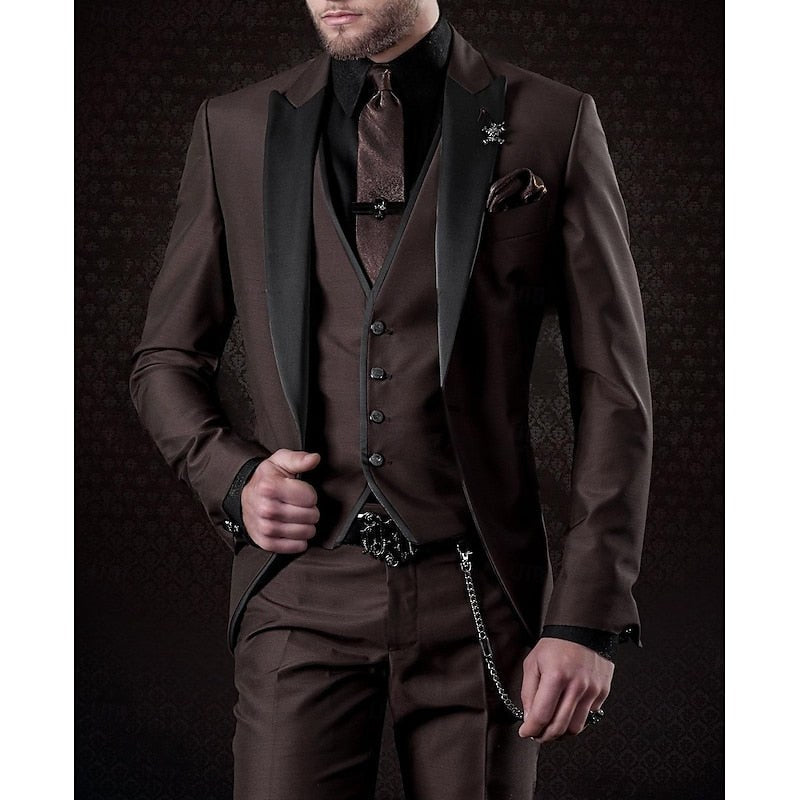 Cooper | Men's Three-Piece Blazer Suit, Waistcoat and Trousers Set | Direct Attire | Coffee