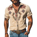 Cooper | Men's Western Floral Print Short-Sleeve Shirt, Point Collar Shirt | Direct Attire | White