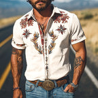 Cooper | Men's Western Floral Print Short-Sleeve Shirt, Point Collar Shirt | Direct Attire | Blue