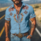 Cooper | Men's Western Floral Print Short-Sleeve Shirt, Point Collar Shirt | Direct Attire