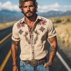 Cooper | Men's Western Floral Print Short-Sleeve Shirt, Point Collar Shirt | Direct Attire
