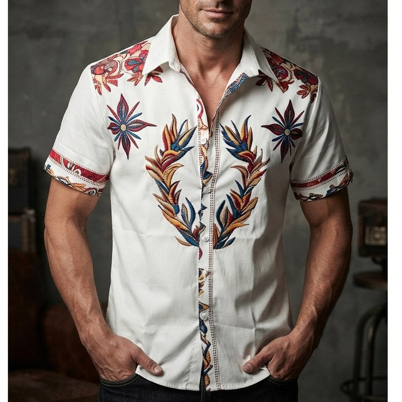 Cooper | Men's Western Floral Print Short-Sleeve Shirt, Point Collar Shirt | Direct Attire
