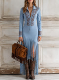Dakota | Women's Western Fringe Maxi Dress, Flattering Summer Dress for Holidays and Everyday Wear, Flattering Summer Dress for Holidays and Everyday Wear - Light Blue