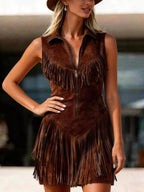 Dakota | Women's Western Fringe Suede Romper, Lightweight Summer Outfit for Holidays and Casual Wear, Lightweight Summer Outfit for Holidays and Casual Wear - Blue