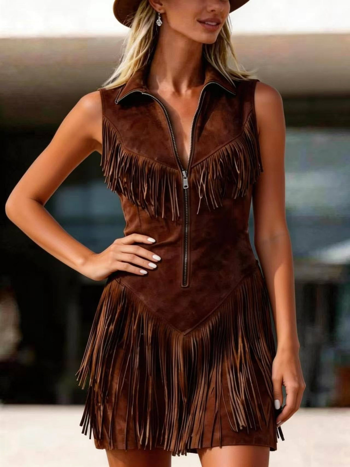 Dakota | Women's Western Fringe Suede Romper, Lightweight Summer Outfit for Holidays and Casual Wear, Lightweight Summer Outfit for Holidays and Casual Wear - Blue