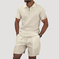 Dale | Men's Polo and Shorts Two-Piece Set, Textured Summer Set | Direct Attire | Beige