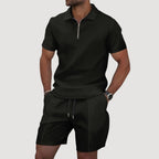 Dale | Men's Polo and Shorts Two-Piece Set, Textured Summer Set | Direct Attire | Zwart