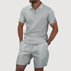 Dale | Men's Polo and Shorts Two-Piece Set, Textured Summer Set | Direct Attire | Grijs