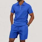 Dale | Men's Polo and Shorts Two-Piece Set, Textured Summer Set | Direct Attire | Blauw