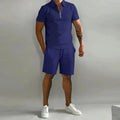 Damien | Men's Polyester Polo Shirt and Shorts Set, Two-Piece Summer Set | Direct Attire | Marineblauw