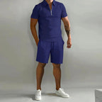 Damien | Men's Polyester Polo Shirt and Shorts Set, Two-Piece Summer Set | Direct Attire | Marineblauw