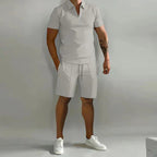Damien | Men's Polyester Polo Shirt and Shorts Set, Two-Piece Summer Set | Direct Attire | Grijs