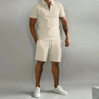 Damien | Men's Polyester Polo Shirt and Shorts Set, Two-Piece Summer Set | Direct Attire | Khaki