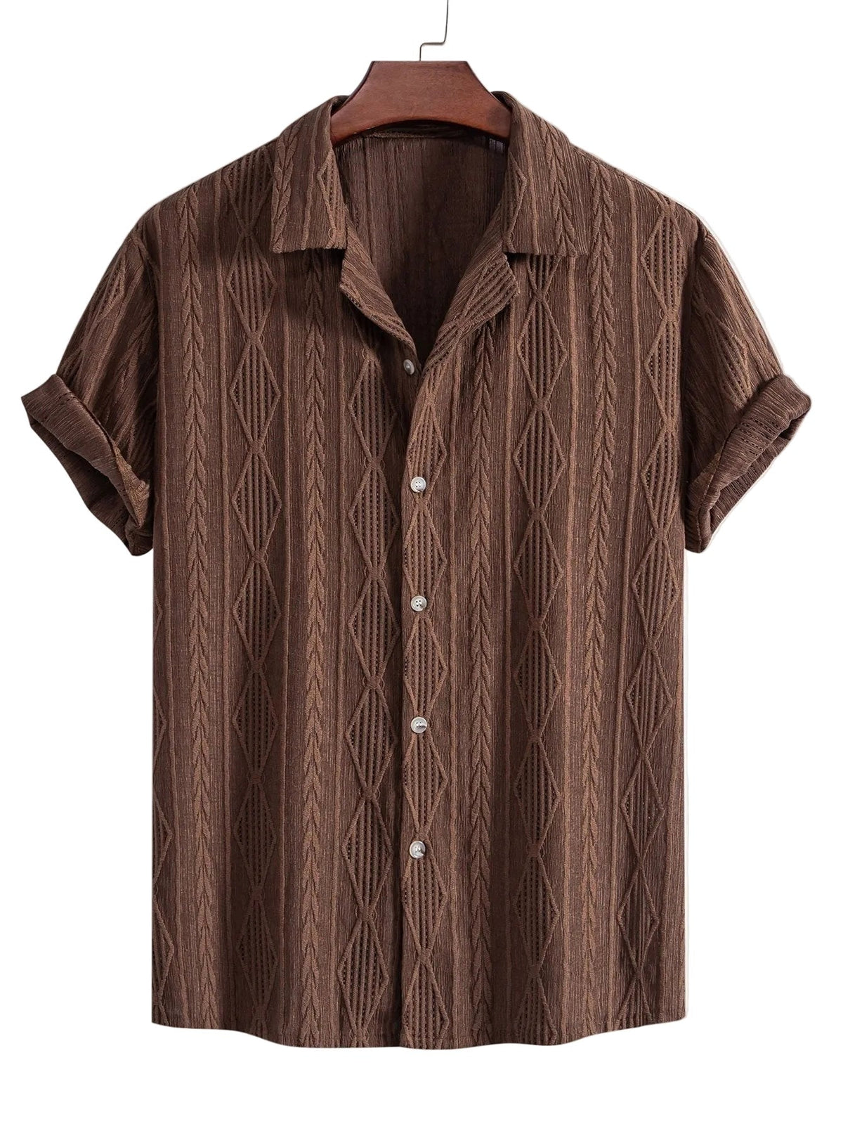 Darcy | Men's Textured Camp Collar Shirt, Relaxed Short-Sleeve Shirt | Direct Attire | Brown
