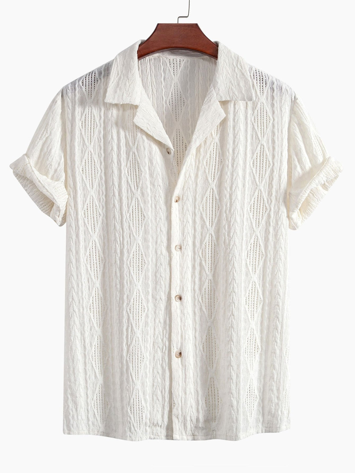 Darcy | Men's Textured Camp Collar Shirt, Relaxed Short-Sleeve Shirt | Direct Attire | Beige
