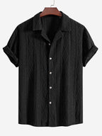 Darcy | Men's Textured Camp Collar Shirt, Relaxed Short-Sleeve Shirt | Direct Attire | Black